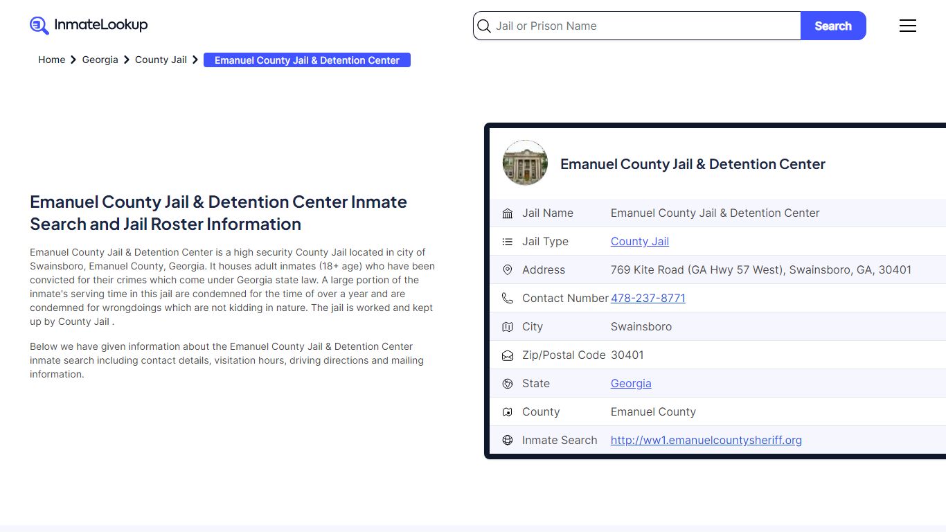 Emanuel County Jail & Detention Center (GA) Inmate Search Georgia ...